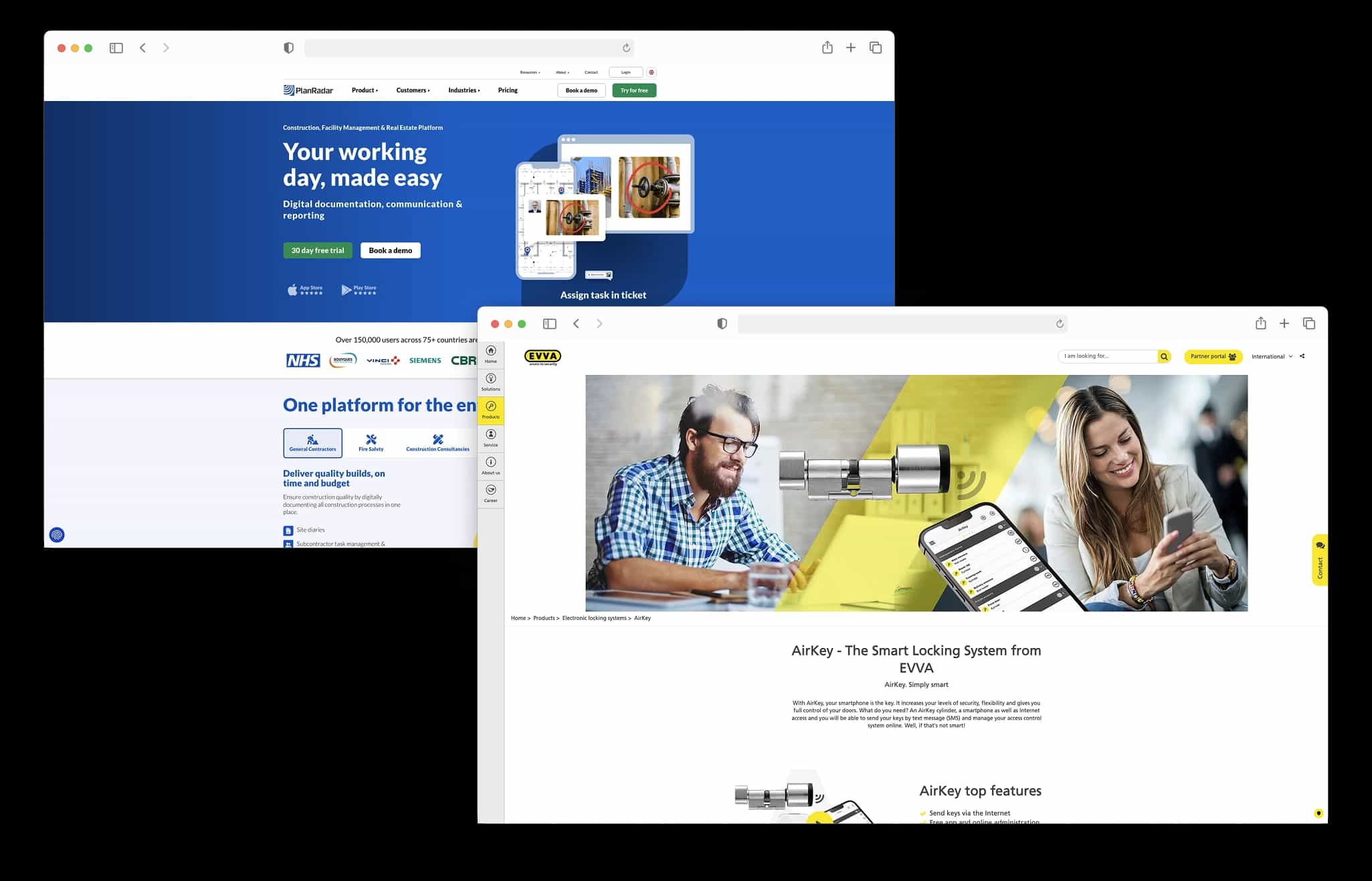 PlanRadar and EVVA websites