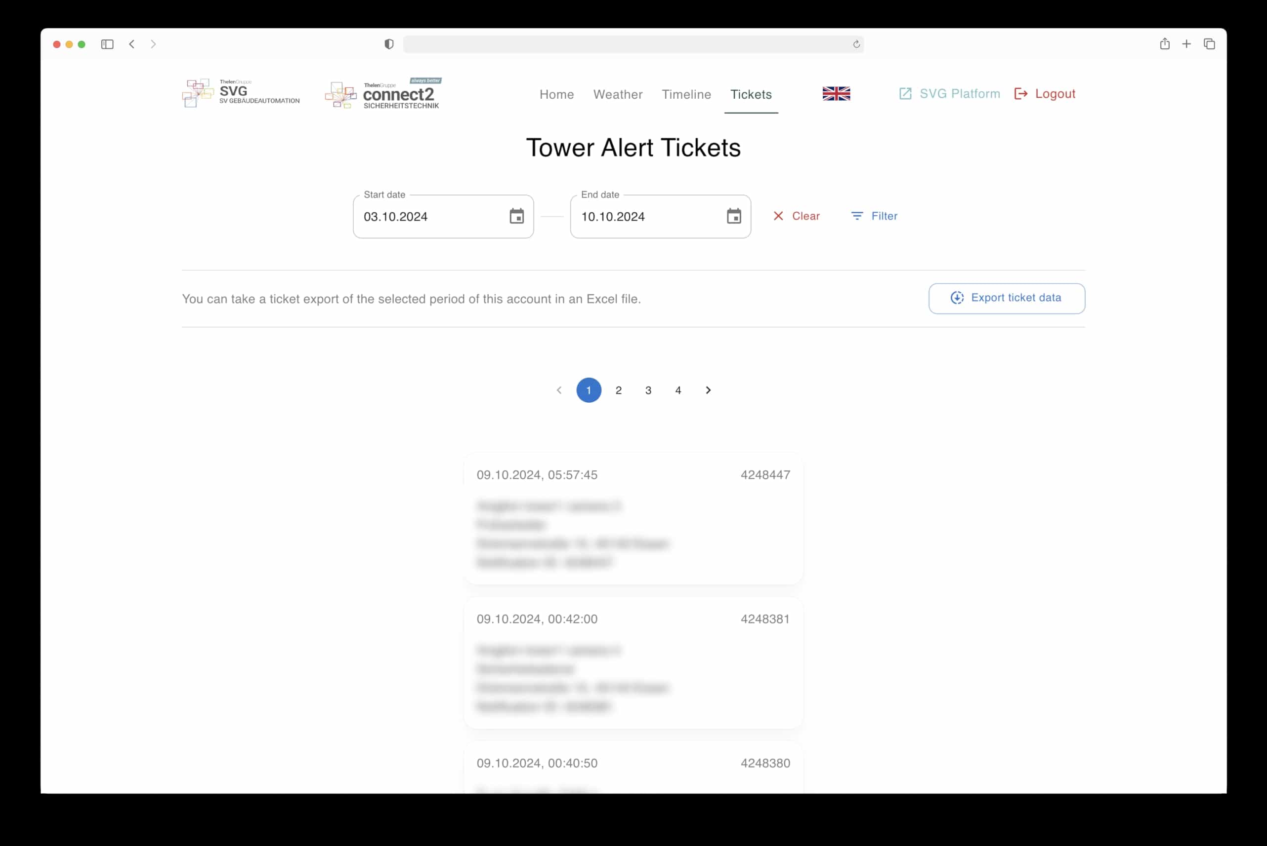 Alert tickets in the construction surveillance system
