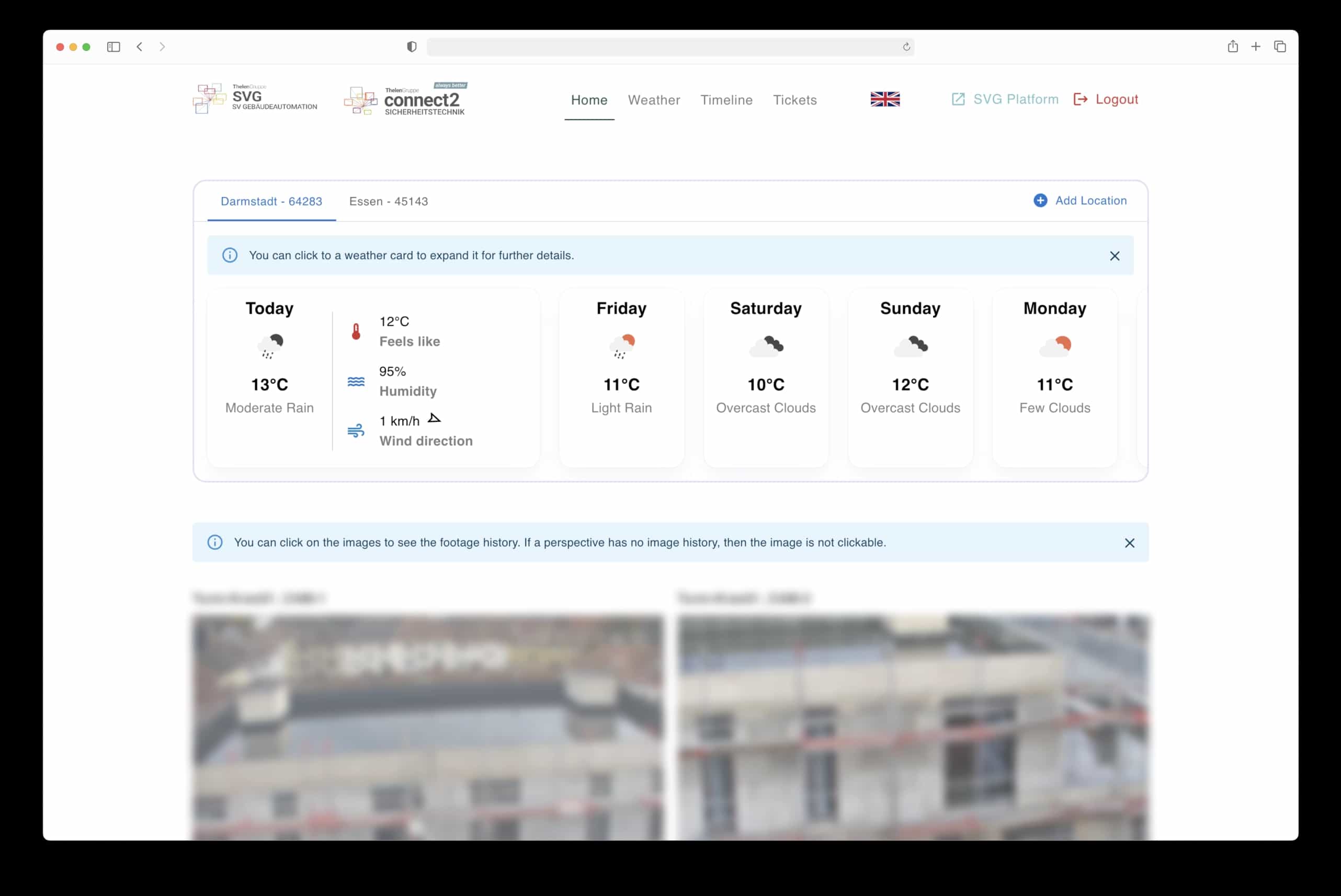 Construction surveillance system home screen