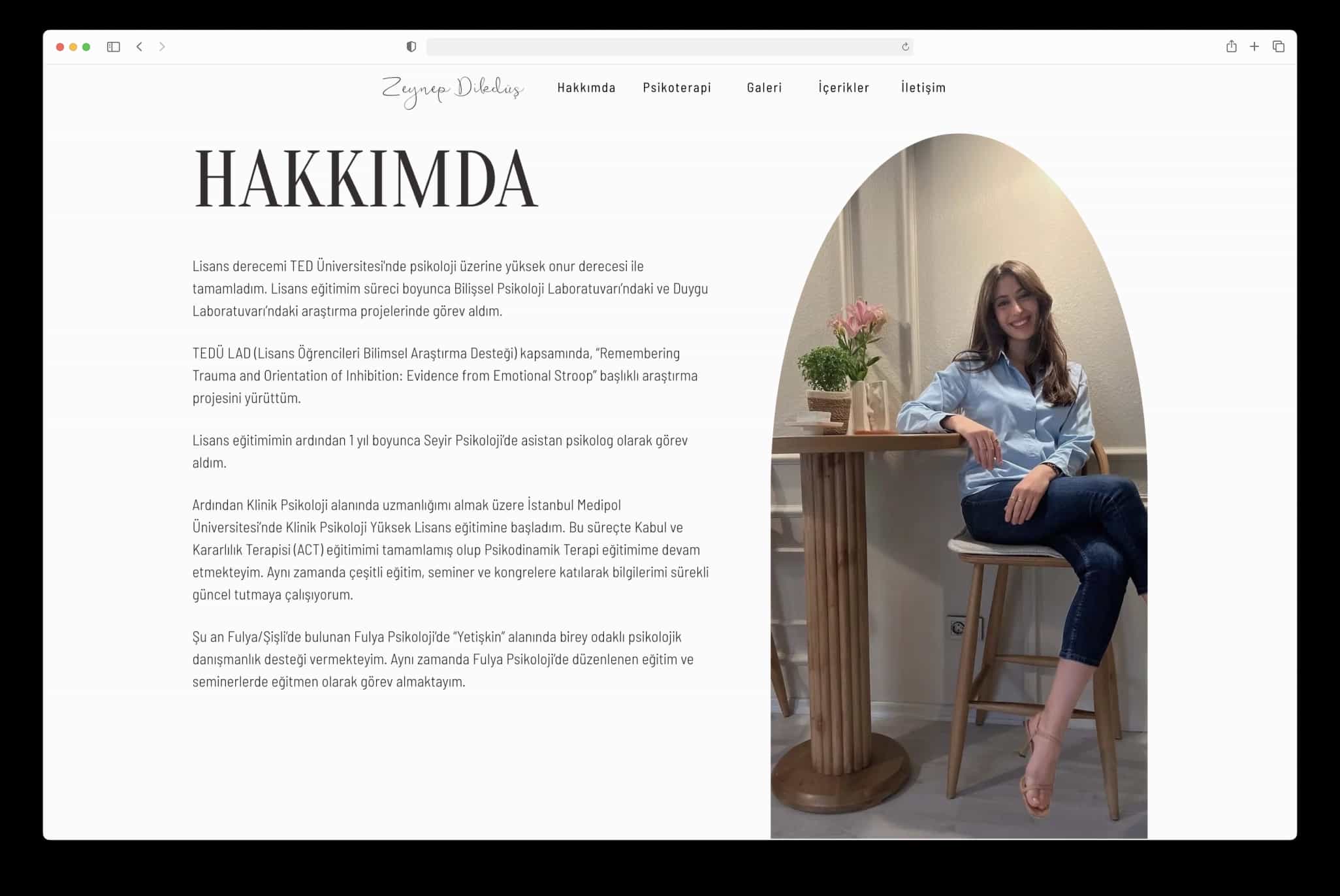 Zeynep Dikdüş website about page