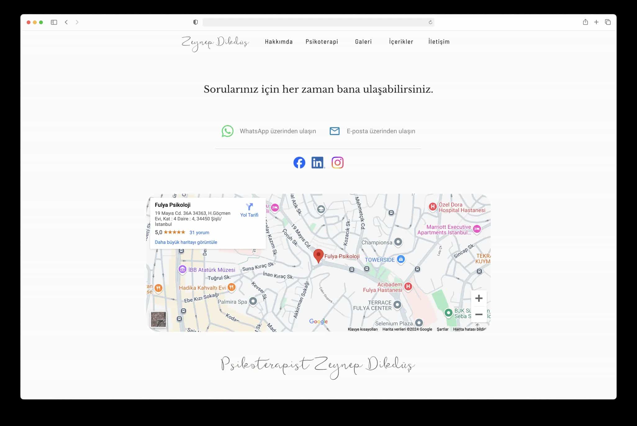 Zeynep Dikdüş website contact page